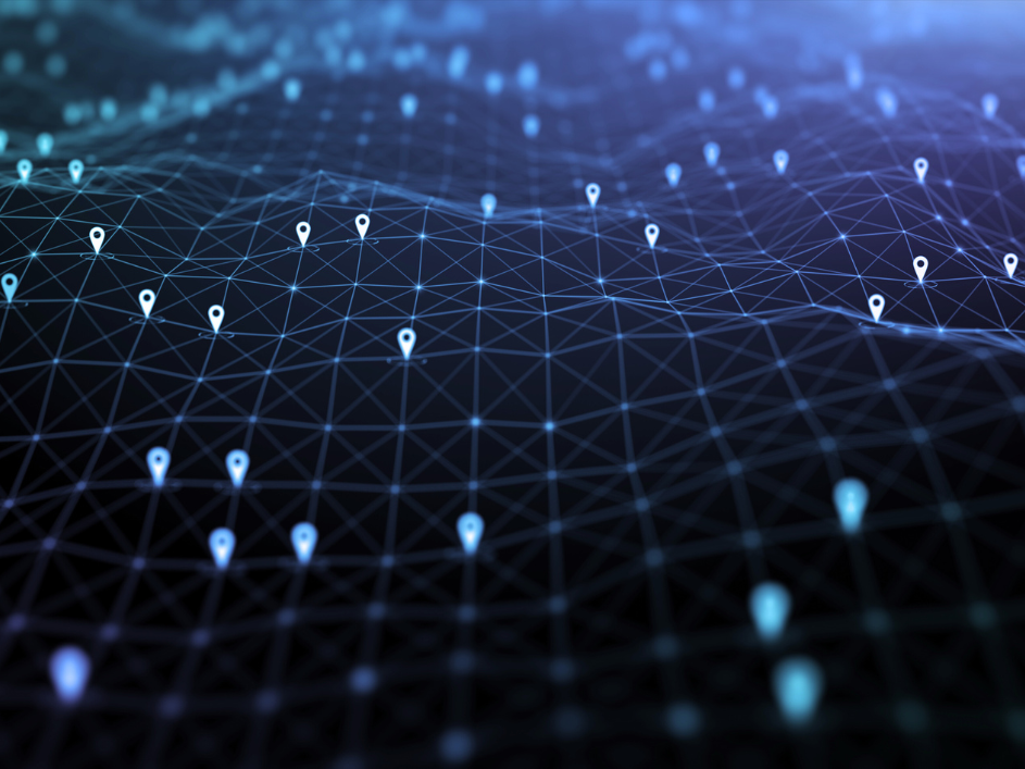 A wireframe grid displaying transportation data points.